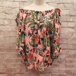 H&M Off Shoulder Floral Rayon Peasant Top Tropical